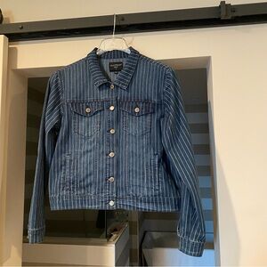 Velvet Heart Blue Pinstripe Denim Jacket with 4 pockets and metal buttons